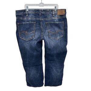 Silver Jeans Men Sz 38x25 Craig Straight Jeans Embroidered Pockets Blue Denim